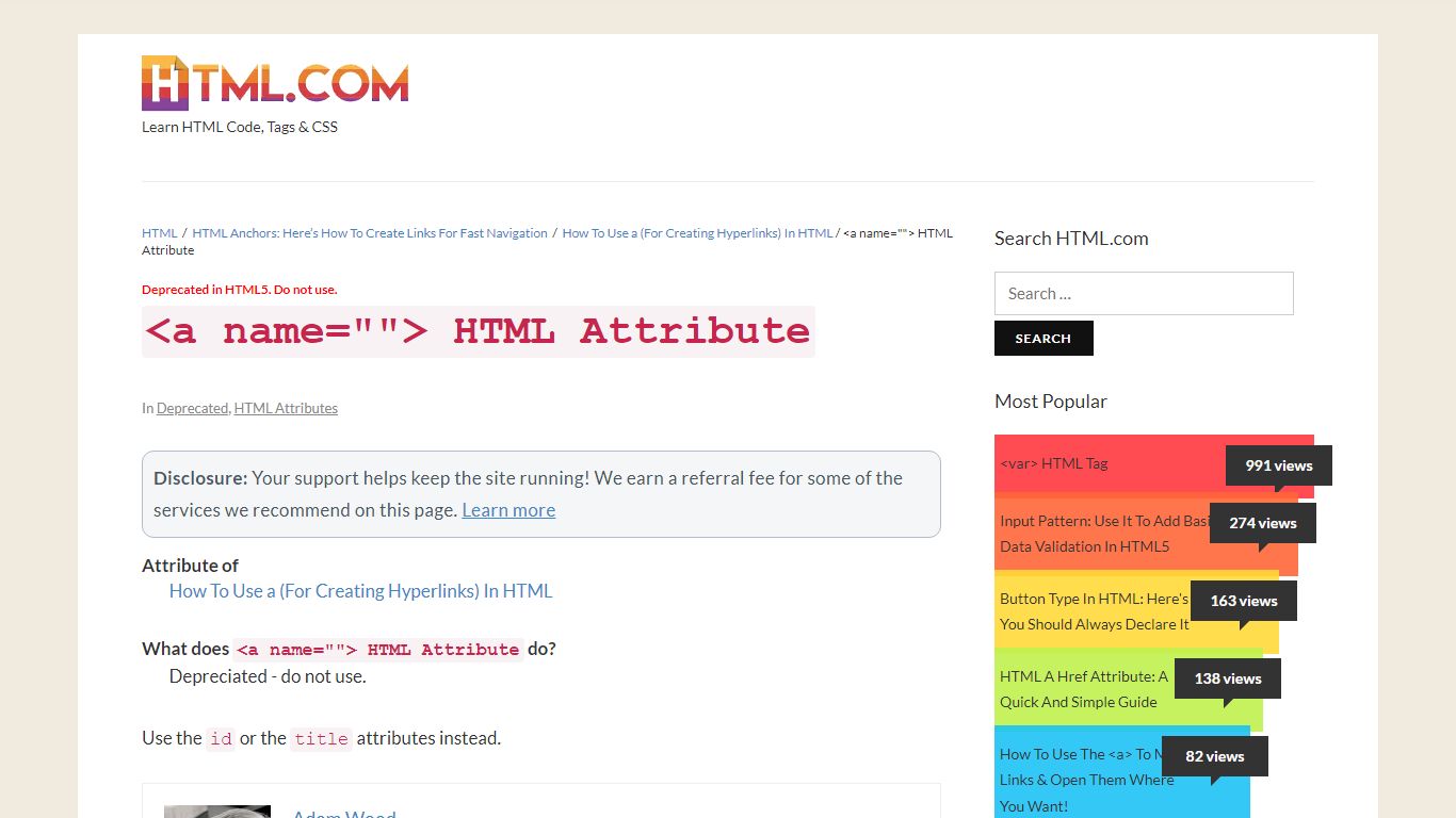 <a name=""> HTML Attribute