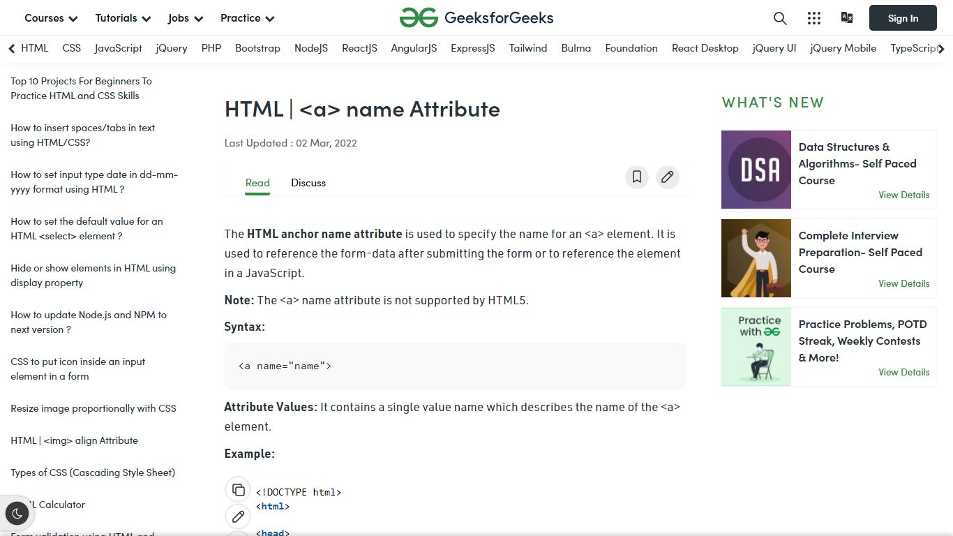 HTML | name Attribute - GeeksforGeeks