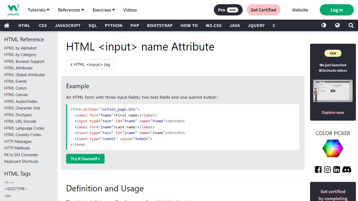 HTML input name Attribute - W3Schools
