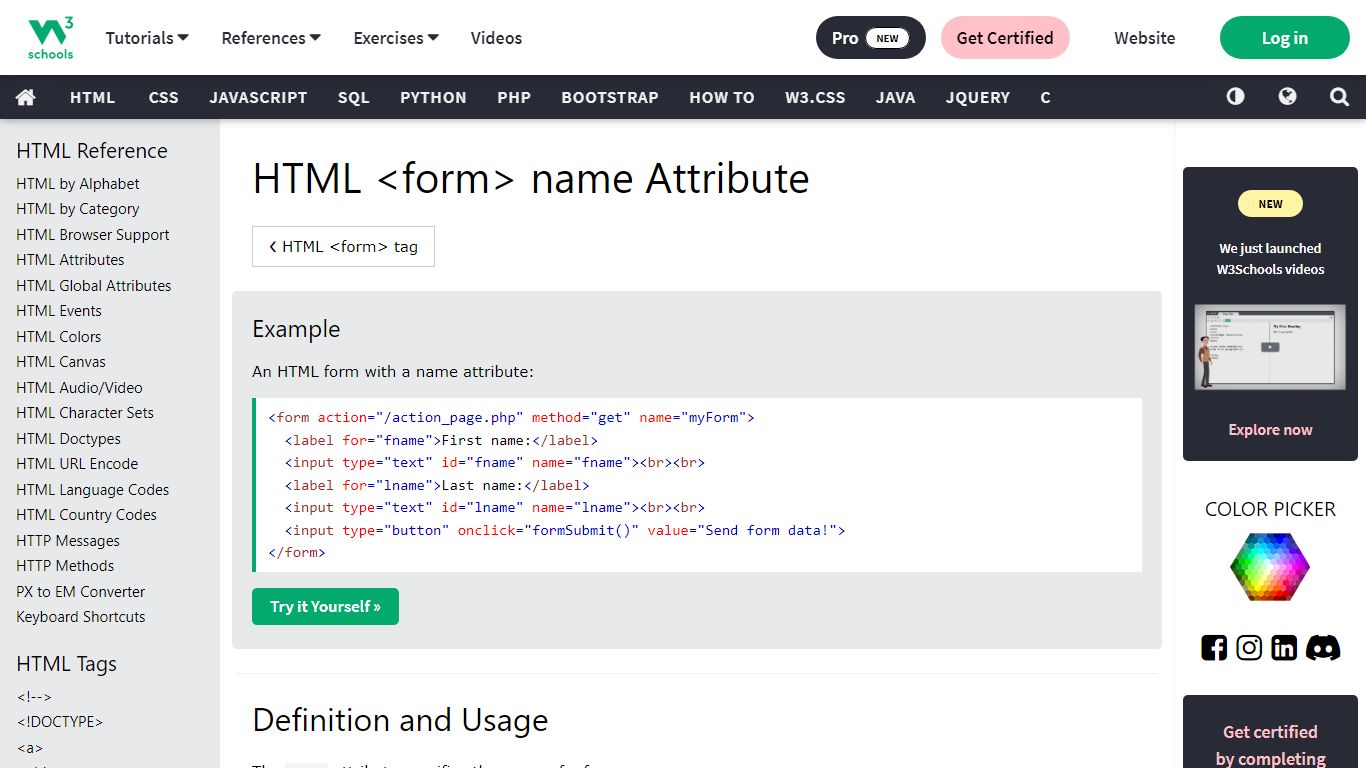 HTML form name Attribute - W3Schools